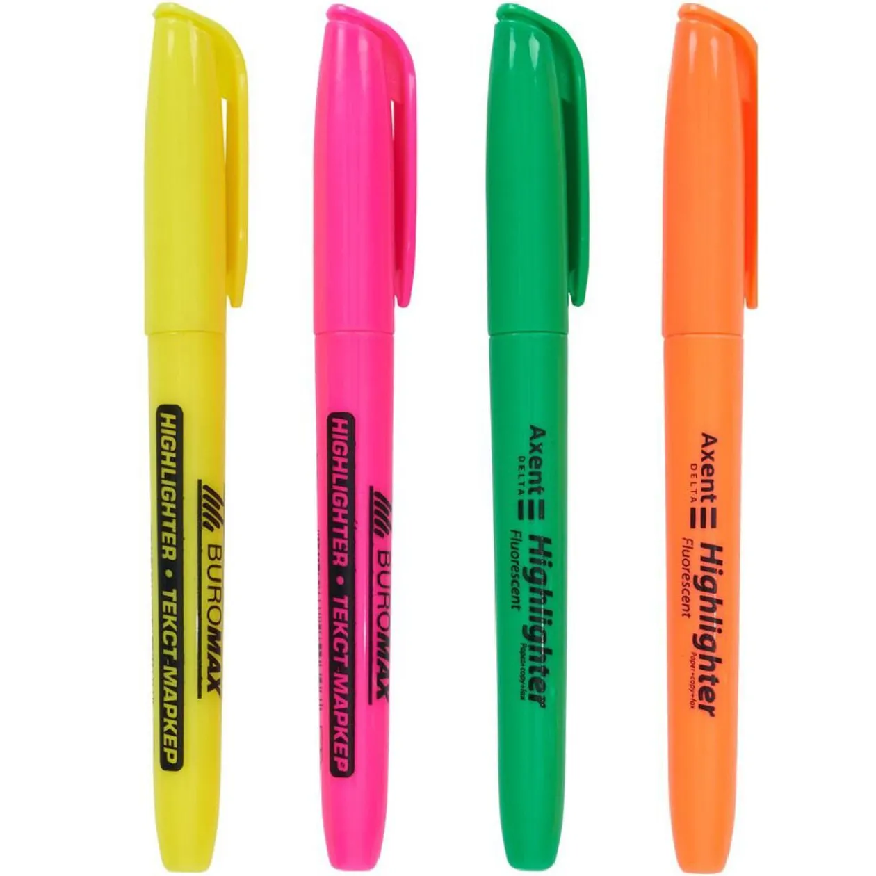 Lot de 4 surligneurs fins - orange vert rose jaune