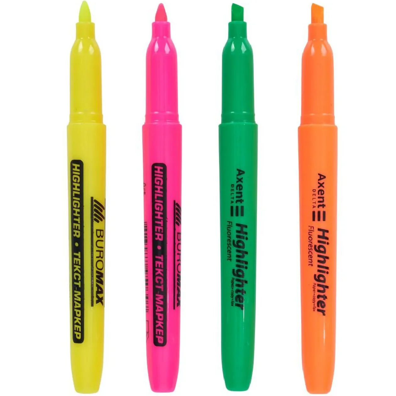 Lot de 4 surligneurs fins - orange vert rose jaune