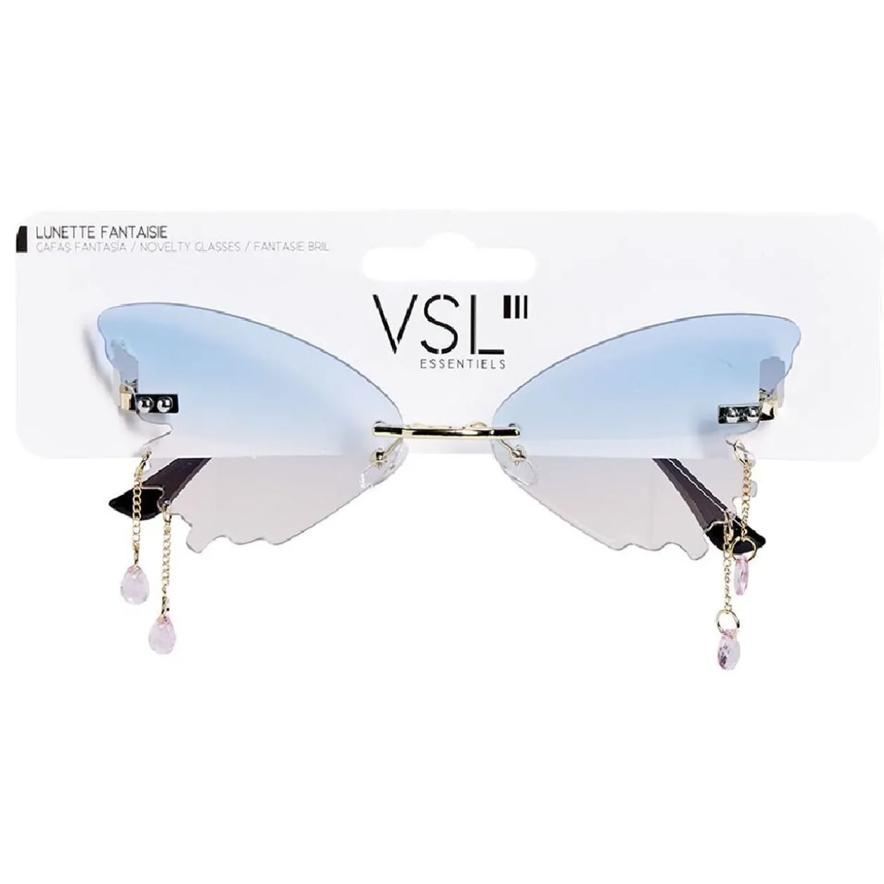 Lunettes fantaisies adulte papillon bleu et rose avec pendentif