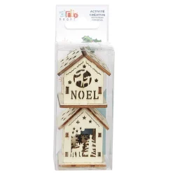 Maison de Noël ajourée motif et inscription à décorer en bois x2