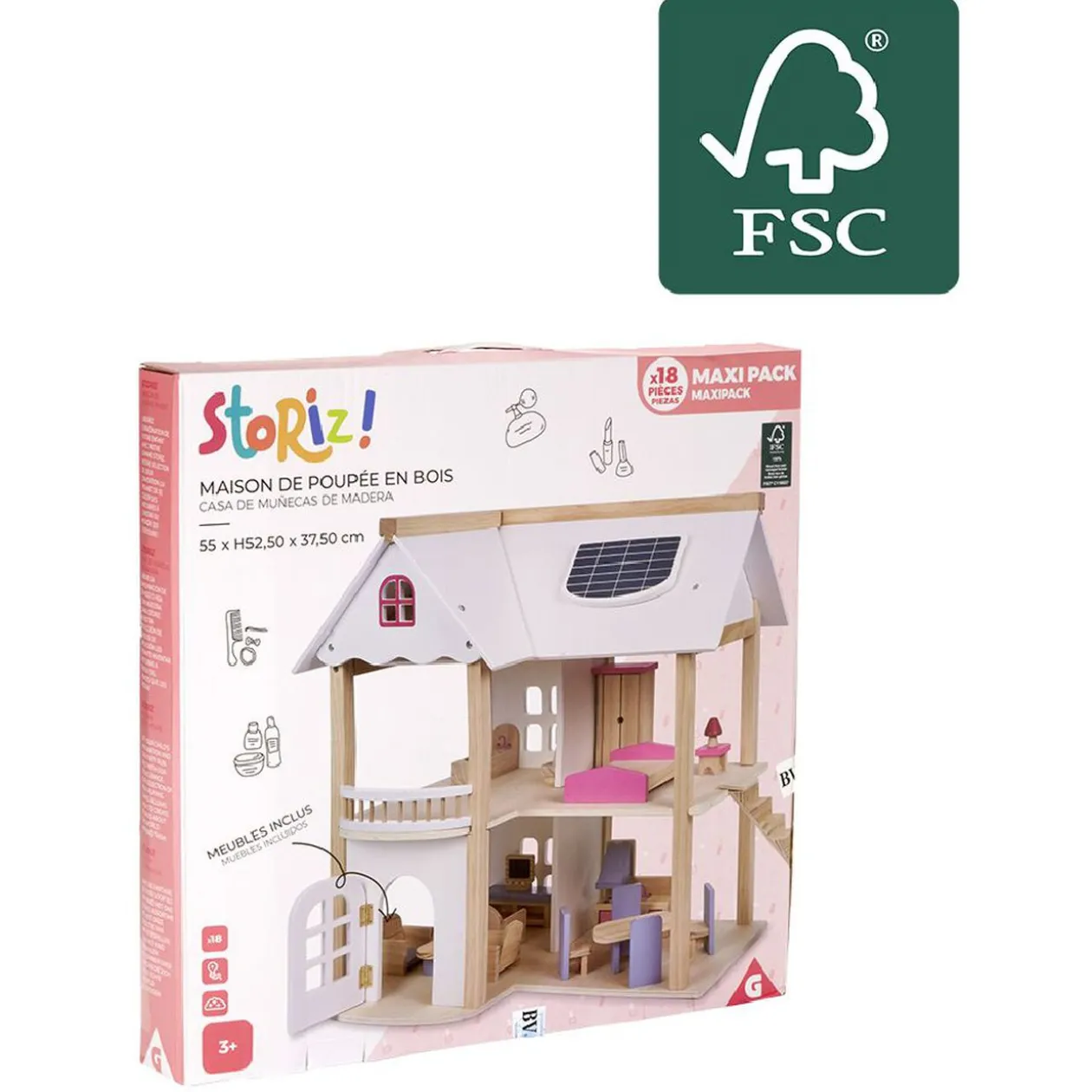 Maison de Poupée en bois certifié FSC® H.52,5 cm