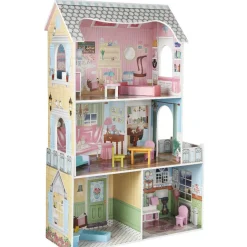 Maison de poupée en bois et 13 accessoires