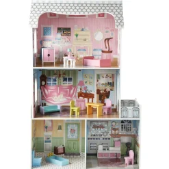 Maison de poupée en bois et 13 accessoires