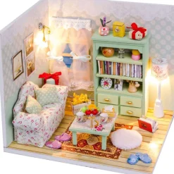 Maison miniature à assembler avec lumière LED - Salon