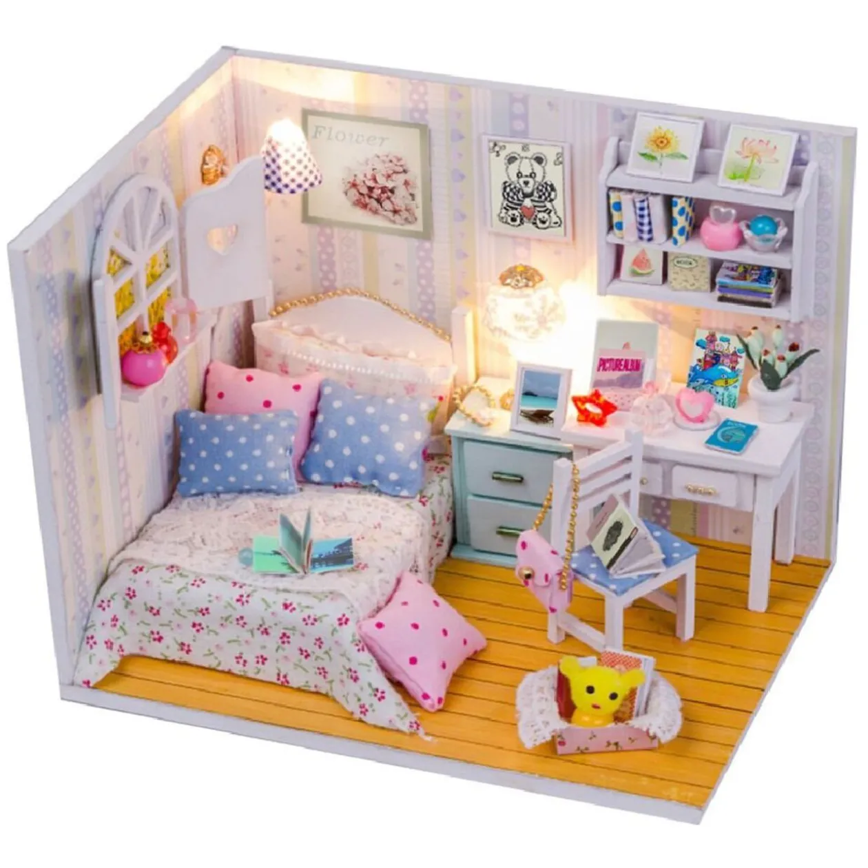 Maison miniature à assembler avec lumière LED - Chambre