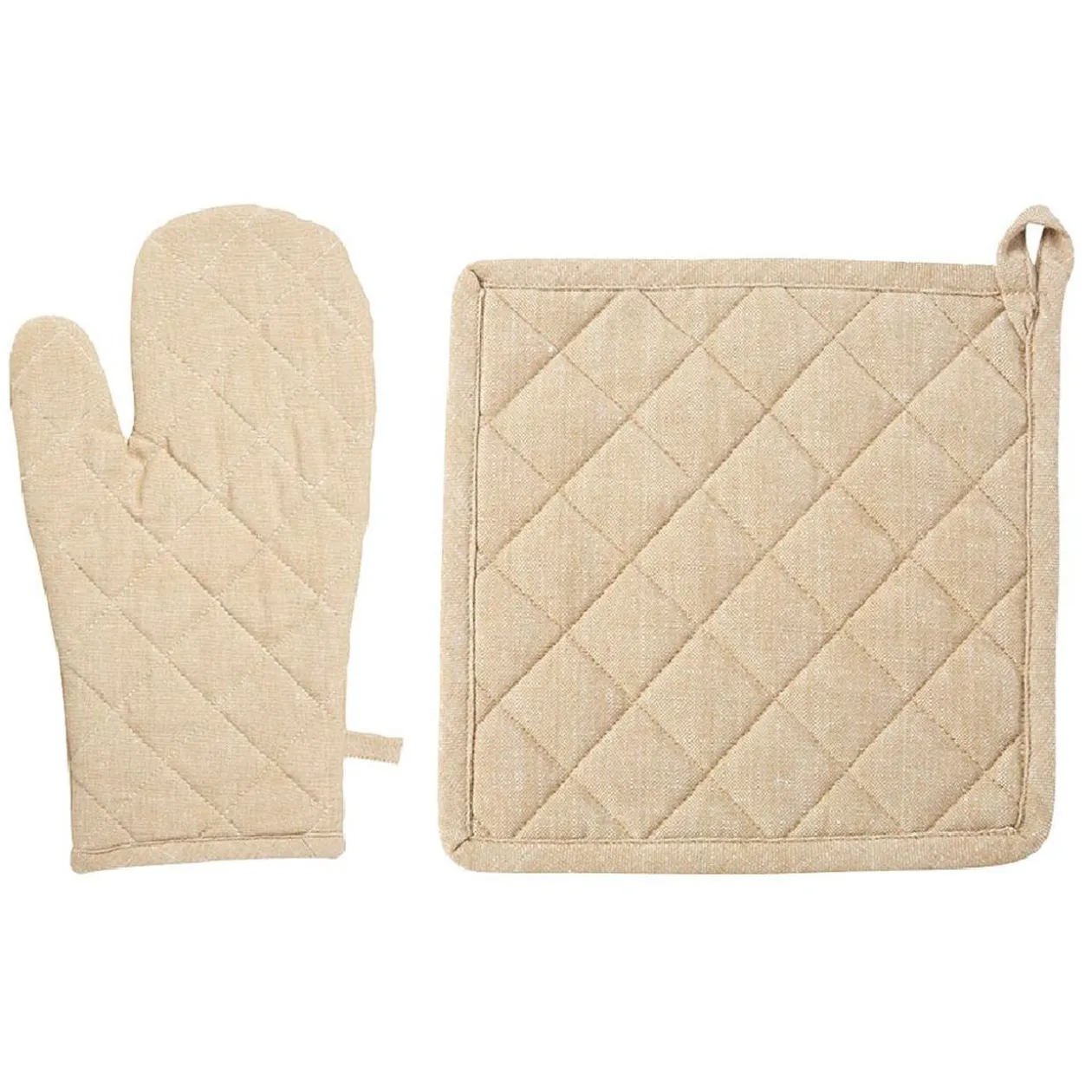 Manique et gant de cuisine beige
