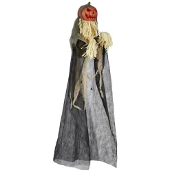 Mannequin avec tête de citrouille lumineuse