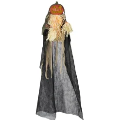 Mannequin avec tête de citrouille lumineuse