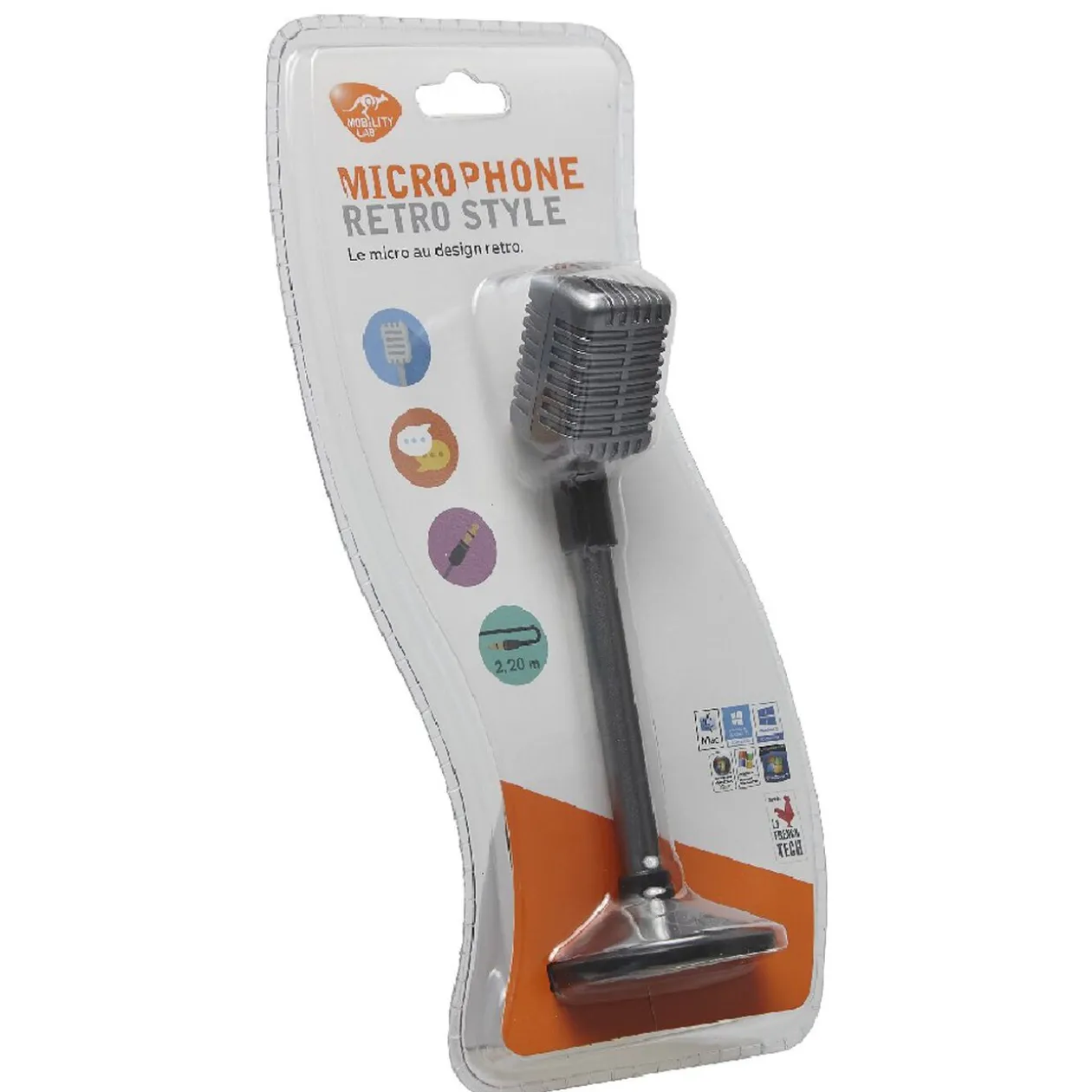 Micro pour PC bureau design rétro métal gris noir