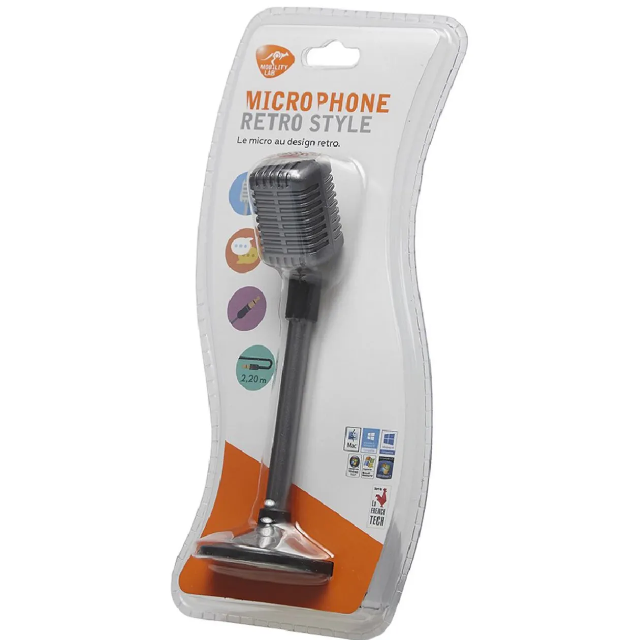 Micro pour PC bureau design rétro métal gris noir