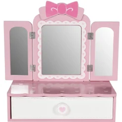 Mini coiffeuse rose avec maquillage et accessoires