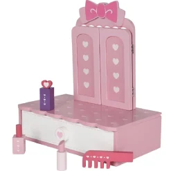 Mini coiffeuse rose avec maquillage et accessoires