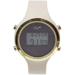 Montre à cadran digital noir doré bracelet beige