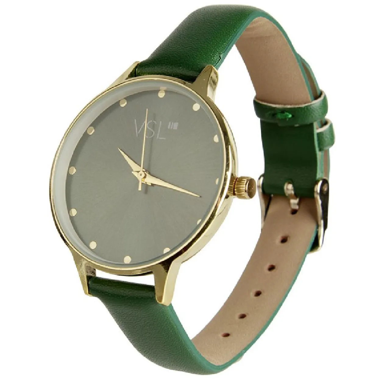 Montre bracelet simili vert à cadran rond