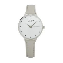 Montre femme bracelet pu gris et cadran argenté