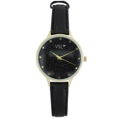 Montre femme bracelet pu noir et cadran doré