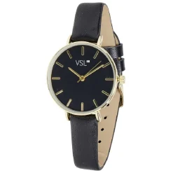 Montre femme cadran doré bracelet simili noir