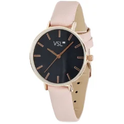 Montre femme cadran rond bracelet simili rose