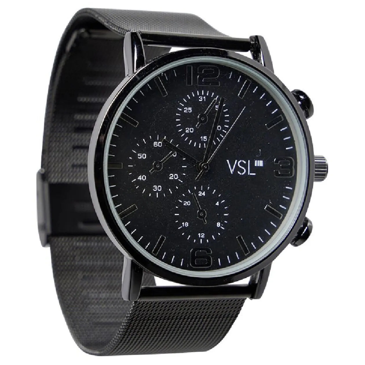 Montre ronde bracelet milanais métal noir