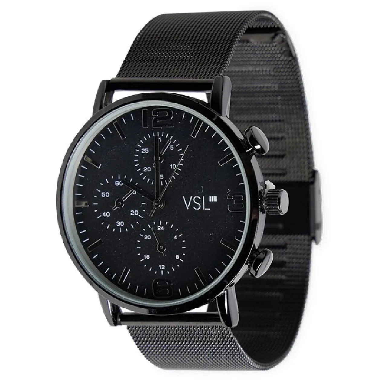 Montre ronde bracelet milanais métal noir