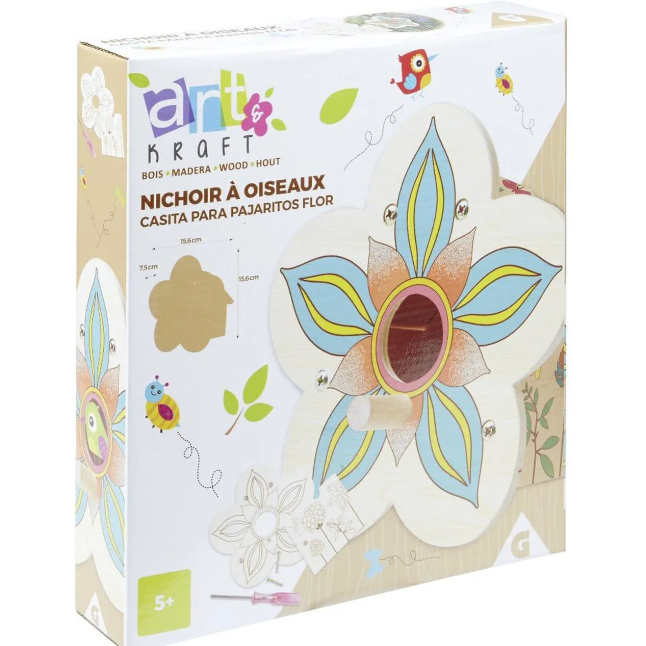 Nichoir à oiseaux à décorer forme fleur en bois