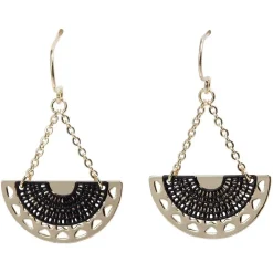 Paire de boucles d'oreilles décor filigrane noir doré