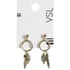 Paire de boucles d'oreilles anneau avec 3 pendentifs vert et doré