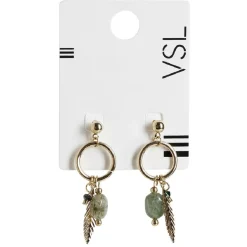 Paire de boucles d'oreilles anneau avec 3 pendentifs vert et doré