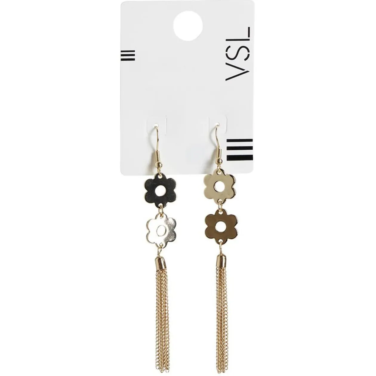 Paire de boucles d'oreilles pendantes fleurs et chaînes métal doré