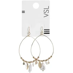 Paire de boucles d'oreilles créoles avec perles pampilles blanc et doré