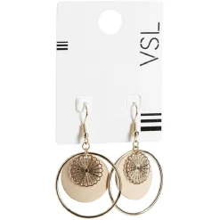 Paire de boucles d'oreilles rondes pendantes métal filigrane doré