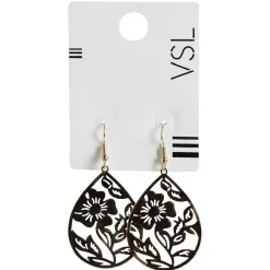 Paire de boucles d'oreilles pendantes fleur filigrane métal doré