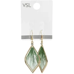 Paire de boucles d'oreilles crochets métal doré forme feuille fil vert clair