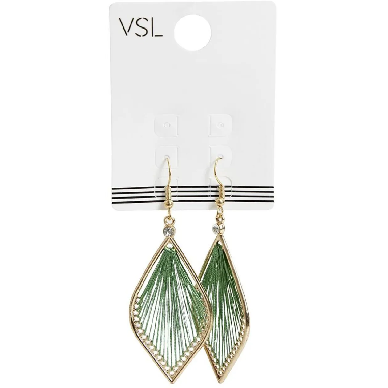 Paire de boucles d'oreilles crochets métal doré forme feuille fil vert clair