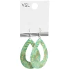 Paire de boucles d'oreilles forme goutte motif tropical vert et doré