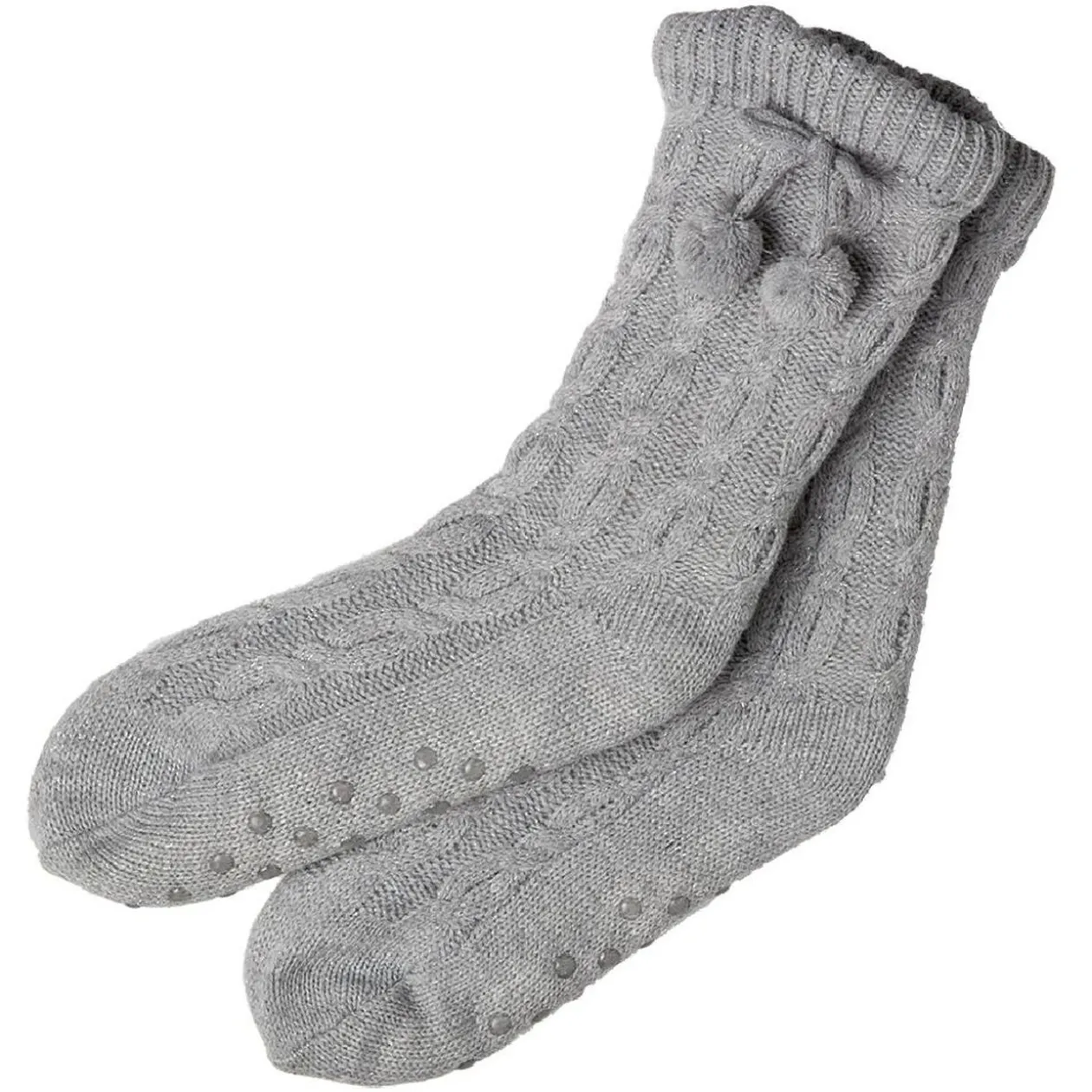Paire de chausettes intérieur Femme gris avec pompons