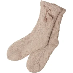 Paire de chausettes intérieur Femme rose avec pompons