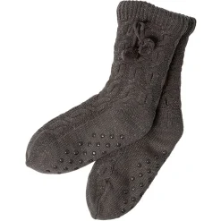 Paire de chausettes intérieur Femme gris foncé avec pompons