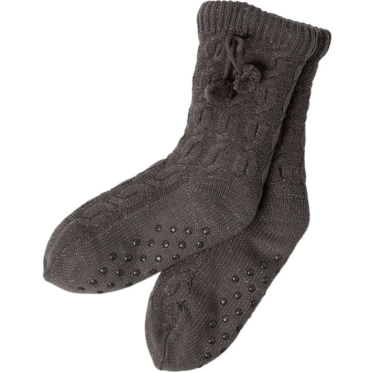 Paire de chausettes intérieur Femme gris foncé avec pompons