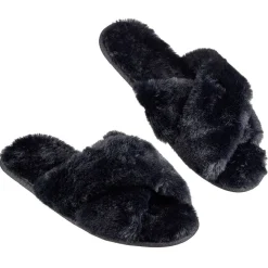 Paire de chaussons à brides croisées femme noir