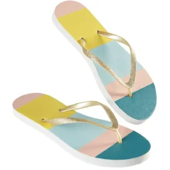 Paire de tongs Femme rayé vert rose bleu jaune T40/41