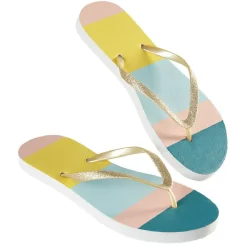 Paire de tongs Femme rayé vert bleu jaune T36/37