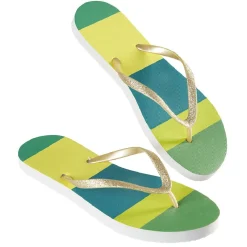Paire de tongs Femme rayé vert bleu jaune T36/37