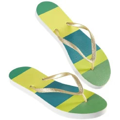 Paire de tongs Femme rayé vert bleu jaune T38/39