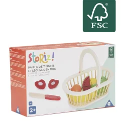 Panière avec fruits à couper en bois