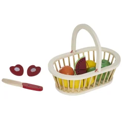 Panière avec fruits à couper en bois