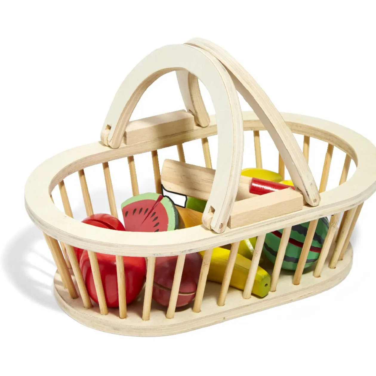 Panière en bois avec aliments à découper 12 pièces