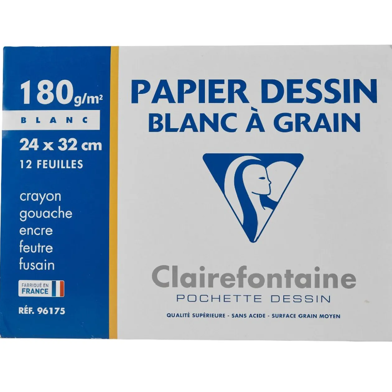 Papier dessin CLAIREFONTAINE blanc à grains
