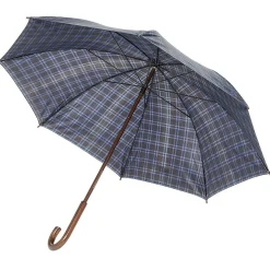 Parapluie canne à carreaux bleus et gris
