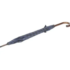 Parapluie canne à carreaux bleus et gris